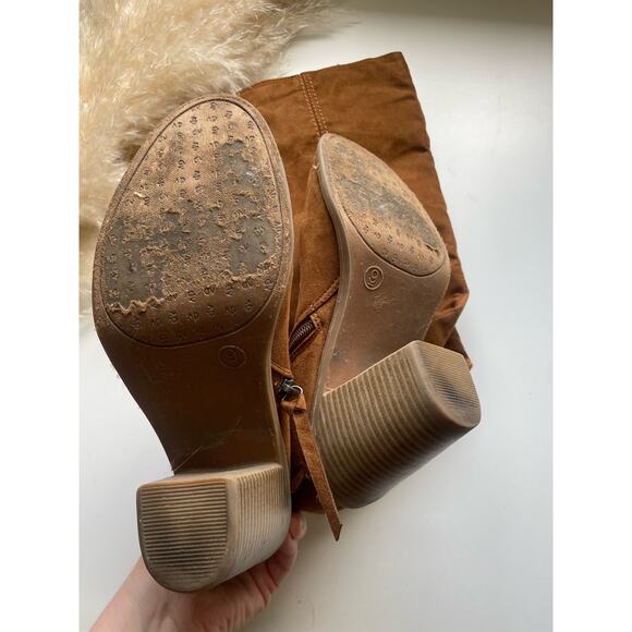 DV Tan Faux Suede Over The Knee Heeled Boots - Picture 9 of 15